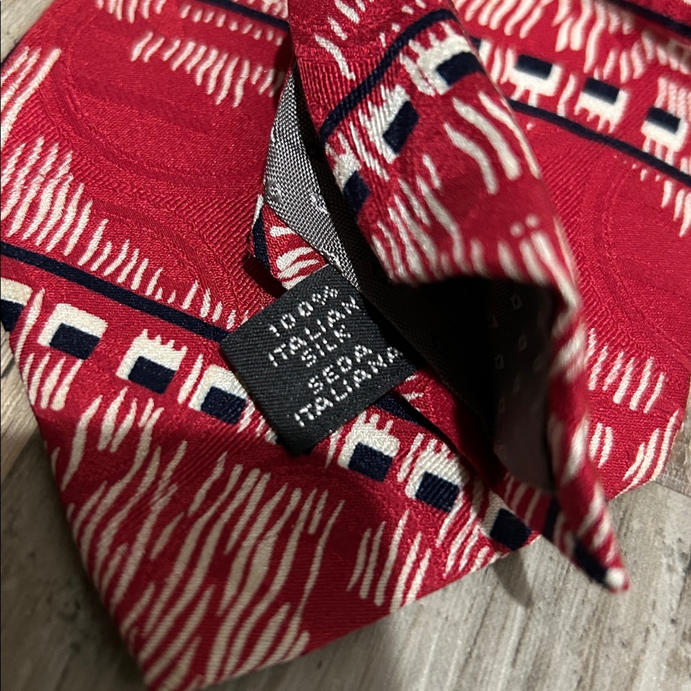 Vintage Michael Austin Men’s Red Black Geometric Tie Silk Made in USA Career - Picture 6 of 7